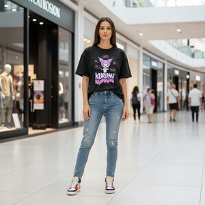 Women's Black Kuromi Graphic Tee - Size M